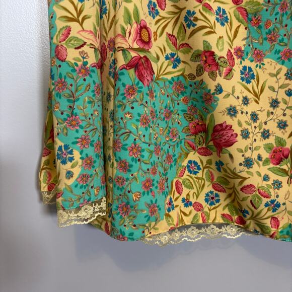 Vtg Patchwork Floral Skirt Yellow Botanical Print Midi Fits like 3X True Spring - Picture 4 of 8